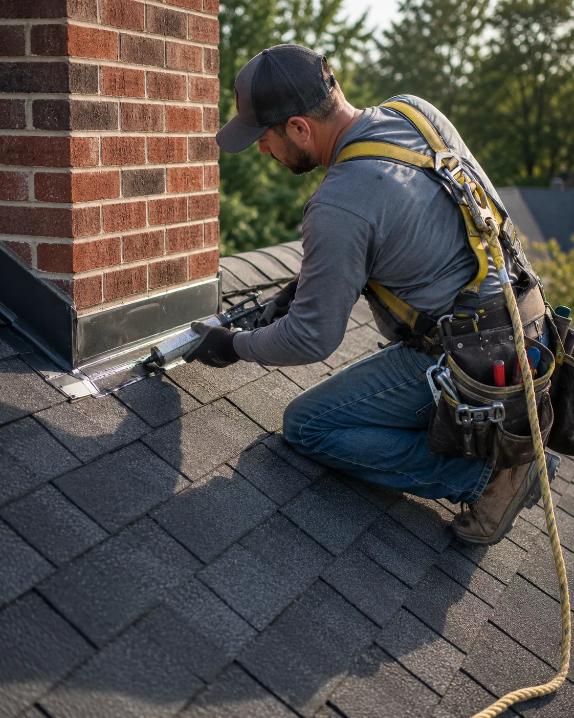 Roofers replacing damaged shingles on an older Milwaukee home during a planned repair project