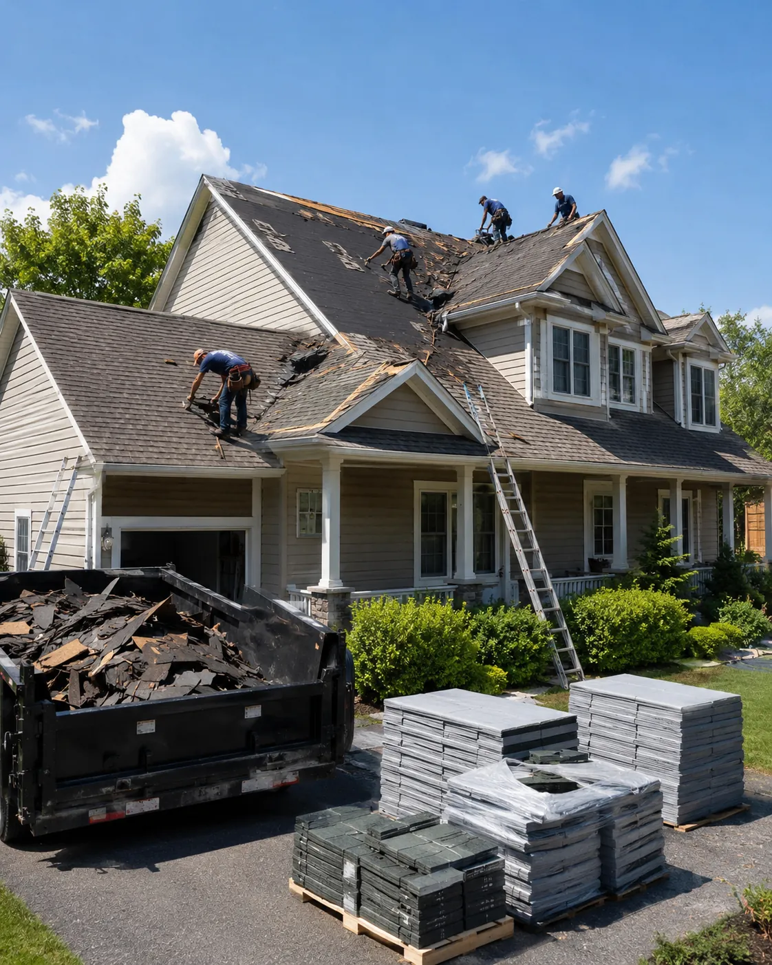 Experienced roofer checking roof penetration points and flashing for weather-related vulnerabilities